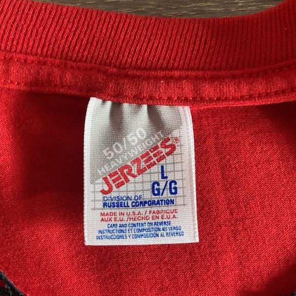 Vintage Womens Large Jerzees Hand Embroidered Red & Black T Shirt - Picture 3 of 7